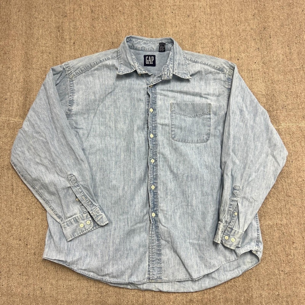 Vintage Gap Denim Button Up Shirt Mens XL Blue 1990s Long Sleeve USA
